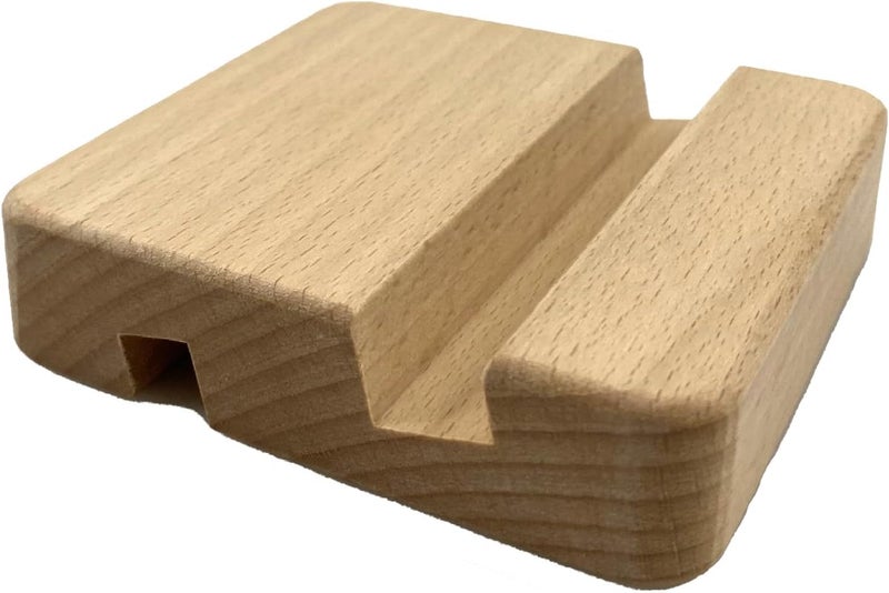 MOORCHOCO Beech Wood Phone Stan, Desktop Mobile Holder Cell Phone Stand for Desk - Portable Wood Phone Holder for Bed Compatible with iPhone 16 Pro Max iPad Smartphone, Wooden Office Aesthetic Desk Accessories - Image 1